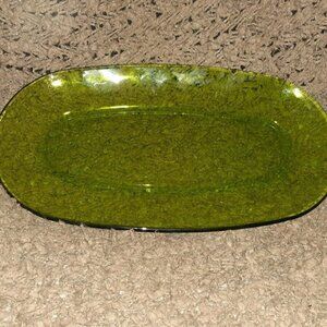 Rare DURALEX FRANCE 14” Clear Emerald Green Oval Plate Platter-Excellent